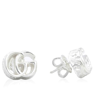 Pre-owned Gucci Sterling Silver Gg Marmont Logo Earrings - Ybd770758001