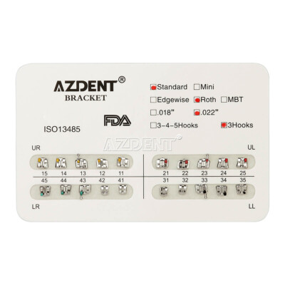 AZDENT Dental Orthodontic Brackets Mini Roth/MBT 022 Hooks 345/10Size Arch Wires