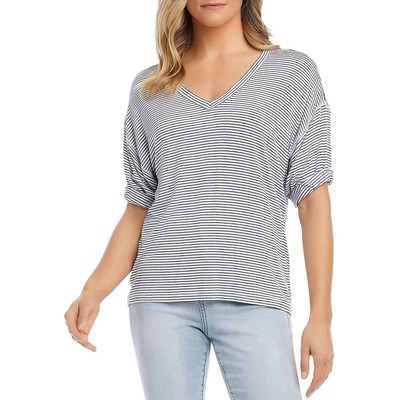 

Женская белая футболка в полоску с v-образным вырезом Karen Kane  BHFO 1660, Navy