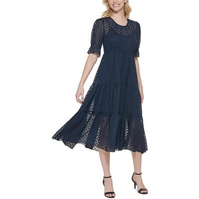 

Женское синее многоуровневое свадебное платье миди Tommy Hilfiger с рукавами до локтя  BHFO 9378, Sky captain