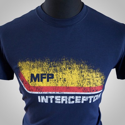 Mad Max MFP Interceptor T Shirt Retro Movie V8 Car Pursuit Ford Falcon Navy Blue