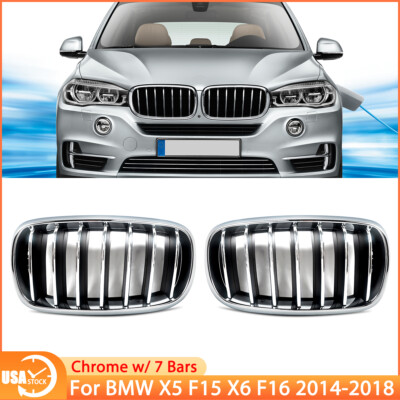 Front Bumper Kidney Grille Grill Chrome For BMW X5 X6 F15 F16 2014-2018