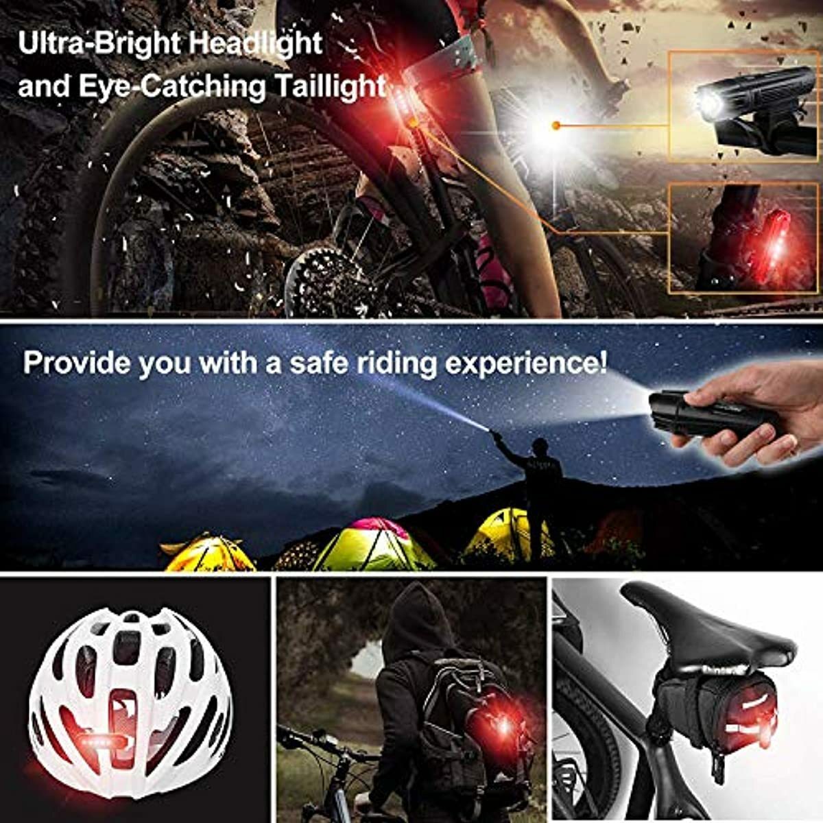 Ascher - Ultra Bright USB Rechargeable Bicycle Front Head / Tail Light