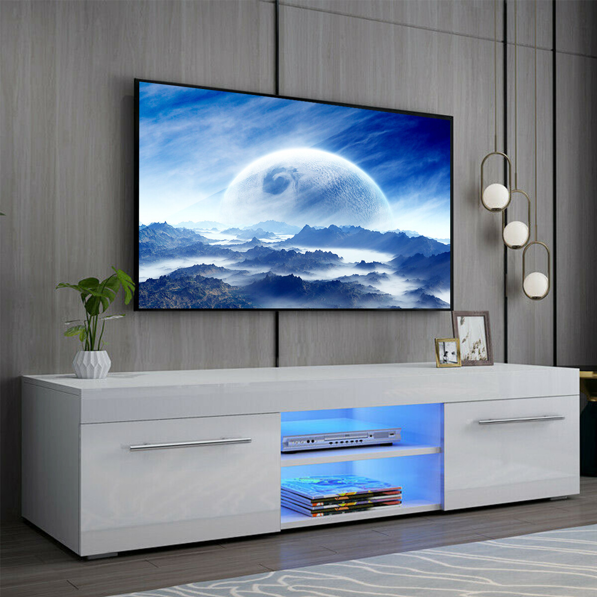 Cabinet High Gloss Entertainment Center For Tvs Up To 59"