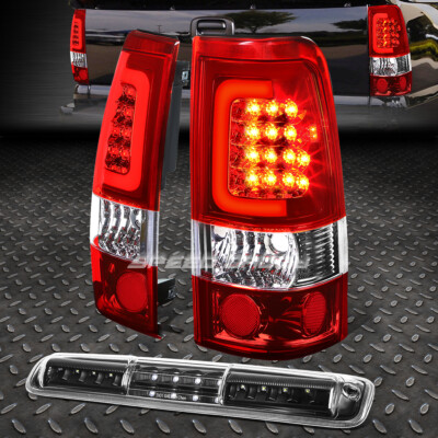 ХРОМИРОВАННАЯ КРАСНАЯ СВЕТОДИОДНАЯ ЗАДНЯЯ ПАНЕЛЬ + ЧЕРНЫЙ 3-Й СТОП-СИГНАЛ И ГРУЗОВОЙ ФОНАРЬ ДЛЯ 99-03 SILVERADO/SIERRA