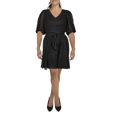Женское платье для коктейлей и вечеринок DKNY черного цвета металлик с V-образным вырезом Plus 16W BHFO 3520