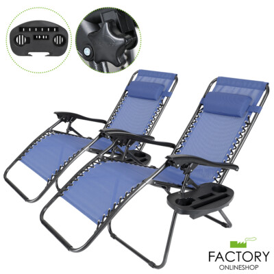 2X Zero Gravity Chairs Folding Recliner Outdoor Beach Patio Lounge w/Cup Holder