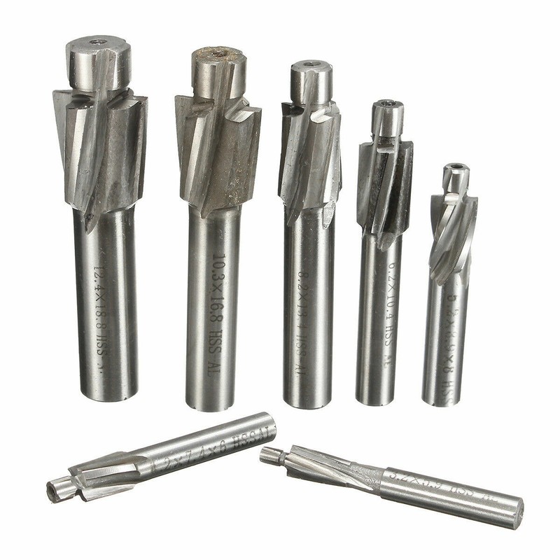 7PCS 4 Flute Flat Countersink HSS End Mill Cutter Slot Drill Bits Tool
