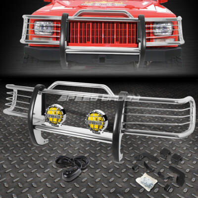 ХРОМИРОВАННАЯ РЕШЕТКА РАДИАТОРА + КРУГЛАЯ ПРОТИВОТУМАННАЯ ФАРА ЯНТАРНОГО ЦВЕТА ДЛЯ ВНЕДОРОЖНИКА JEEP CHEROKEE XJ 84-01