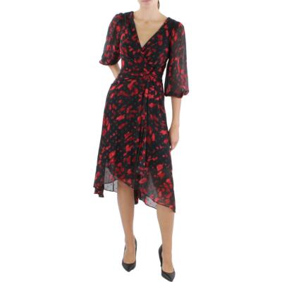 

Женское шифоновое платье миди DKNY Hi-Low BHFO 7791, Black/red