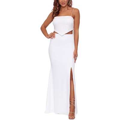 Xscape Womens Ivory Cropped Sequin Maxi Two Piece Dress 4 BHFO 0004