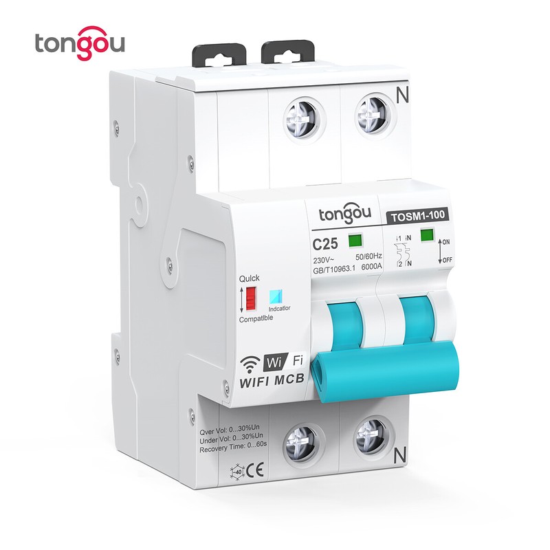 2P WIFI circuit breaker with overload and overvoltage/undervoltage protection