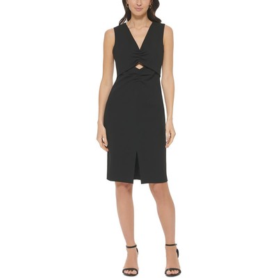 Calvin Klein Womens Black Cut-Out Ruching Deep V Neck Sheath Dress 16 BHFO 7919