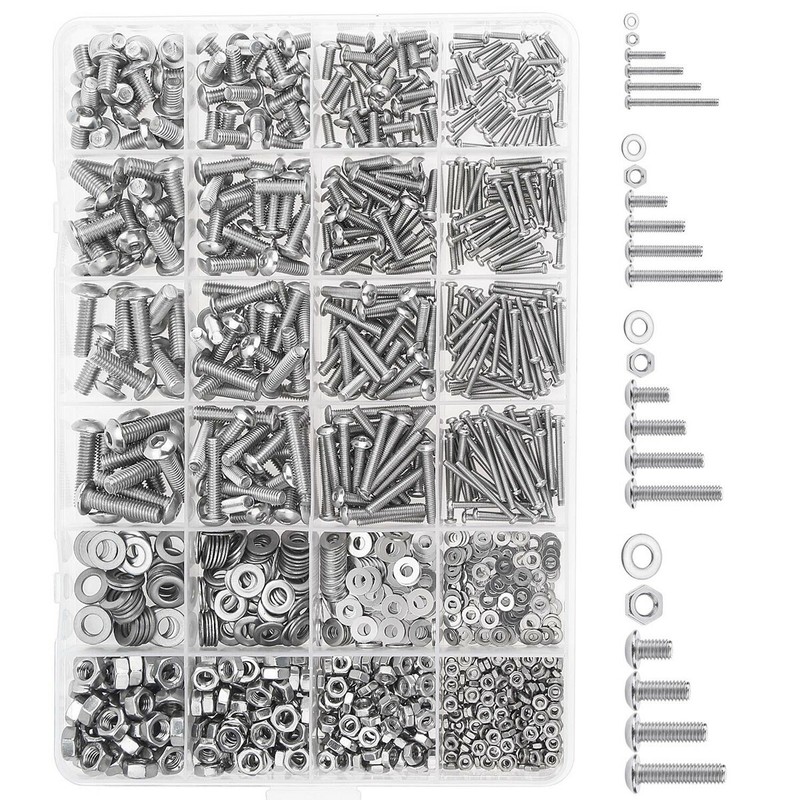 1280pcs Stainless Steel Head Socket Cap Screws Bolts Hex Drive Assortment Kit