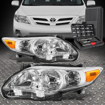 FOR 11-13 TOYOTA COROLLA SEDAN CHROME AMBER CORNER HEADLIGHT HEAD LAMP+TOOL SET