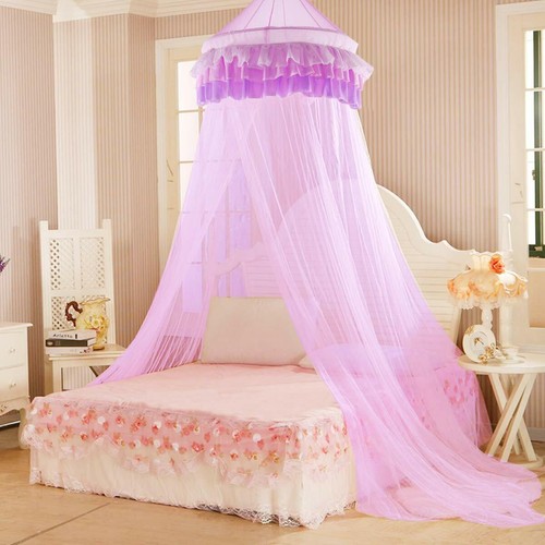 Mosquito Netting Princess Bed Canopy Round Dome Pink Lace Ruffle