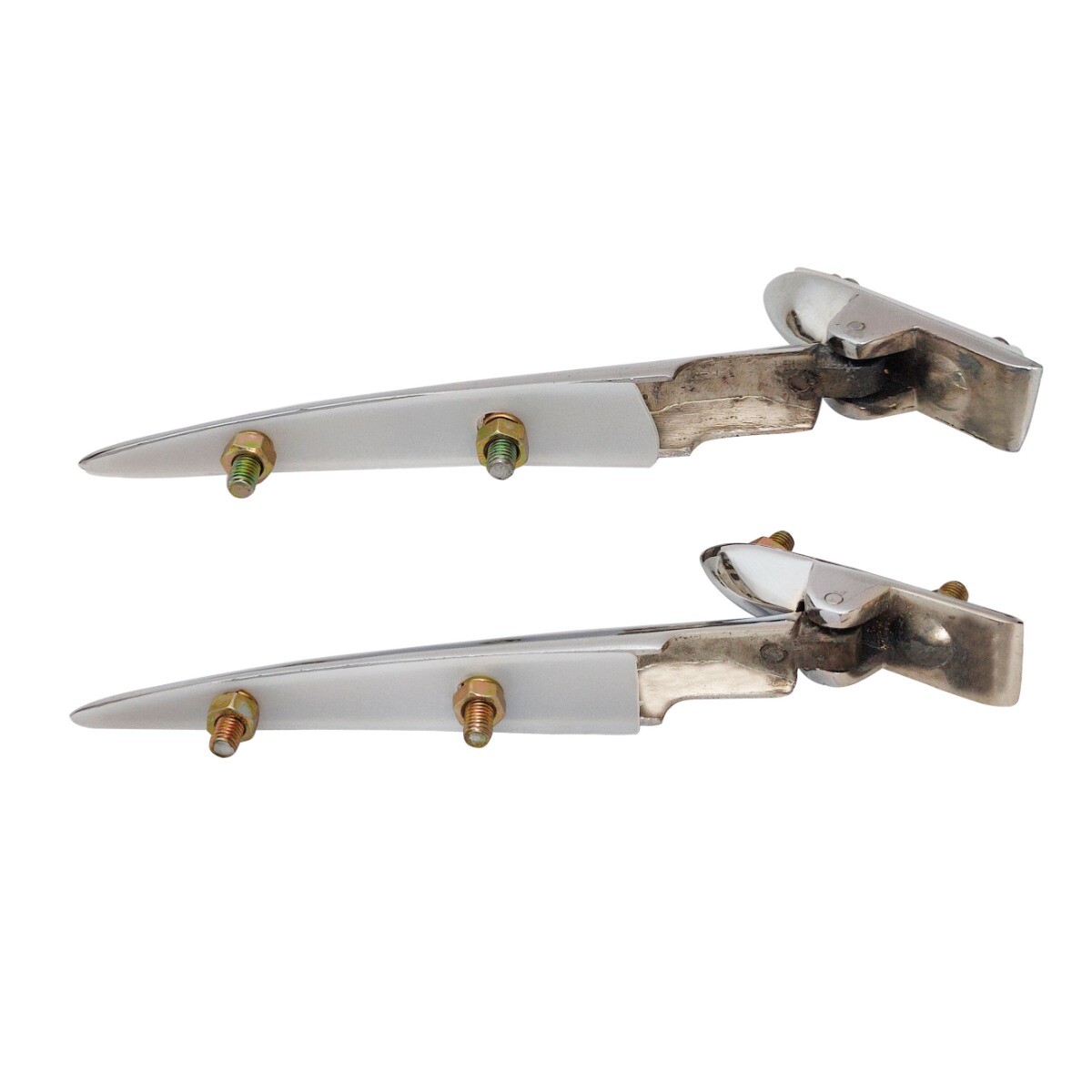 Pair Bonnet Hinges Steel Chrome Plated + Nuts Ambassador Morris Oxford 1950`s 