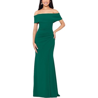 Женское вечернее платье из зеленого крепа с открытыми плечами Betsy & Adam, 12 BHFO 3997