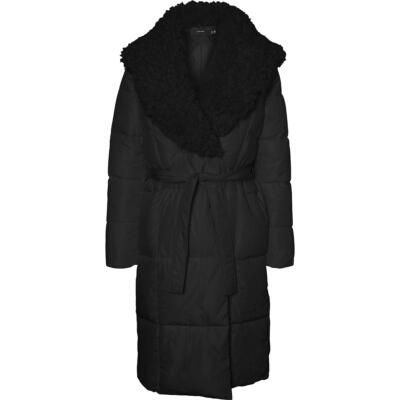 Vero Moda Womens Cozy Black Long Wrap Puffer Parka Coat Outerwear M BHFO 7546