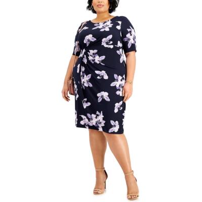 

Женское платье-футляр миди с цветочным принтом Connected Apparel Plus BHFO 1267, Navy/lavender