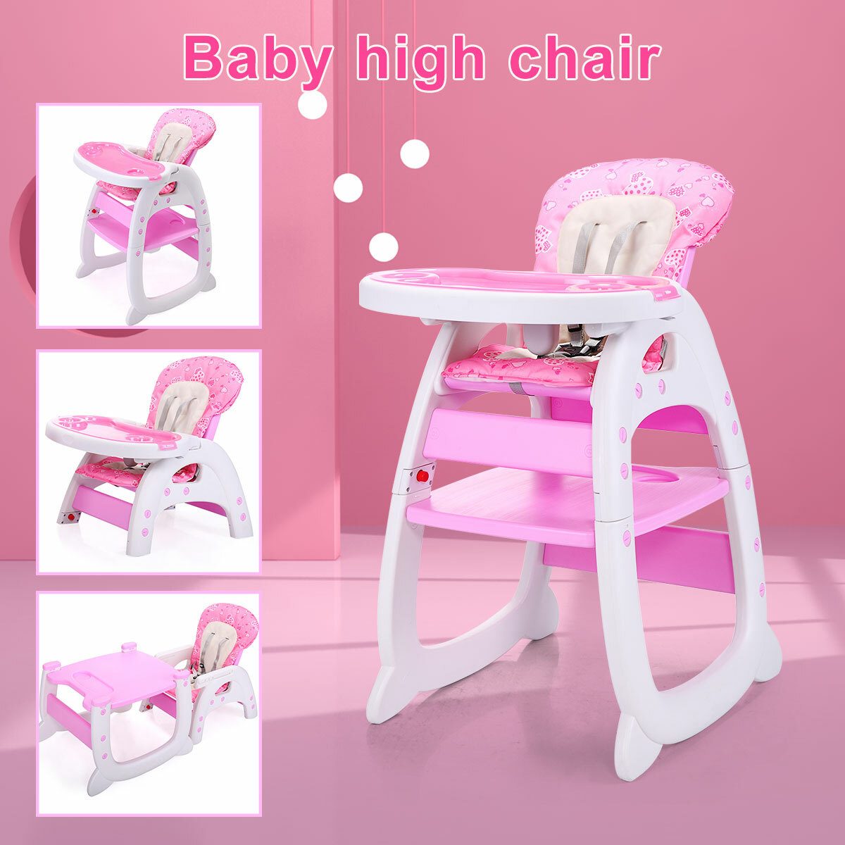 Baby High Chair Table 3 in 1 Convertible Play Seat Booster Toddler