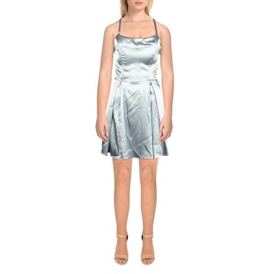 Безмолвное женское синее атласное вечернее мини-платье на шнуровке Juniors 15 BHFO 9690