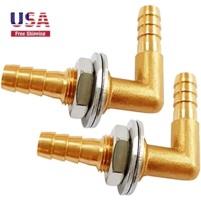 2PCS Solid Brass 90°Elbow Barb Bulkhead Fitting 5/16 OD Barb Bulkhead Coupling