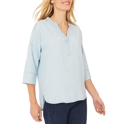 

Женская рубашка Foxcroft NYC Roman In Digo Blue Tencel Tunic Top  BHFO 0508, Blue wash