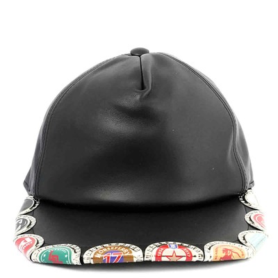 Pre-owned Burberry Black Bottle Cap Detail Leather Baseball Cap, Size Small
