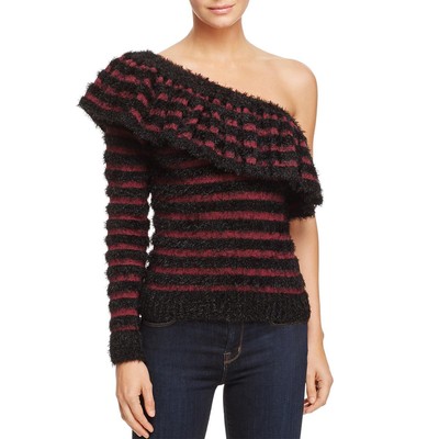 

Женский пуловер WAYF Johnie Purple с оборками на одно плечо  BHFO 2257, Black with stripe
