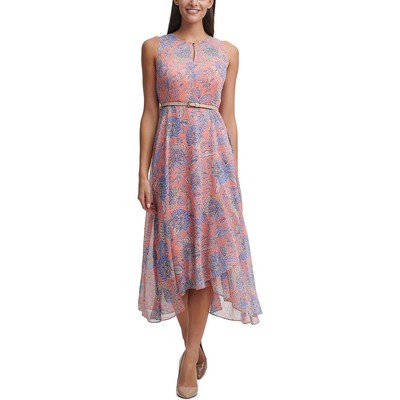 

Tommy Hilfiger Женское розовое шифоновое дневное платье миди с цветочным принтом  BHFO 3470, Pink/blue multi