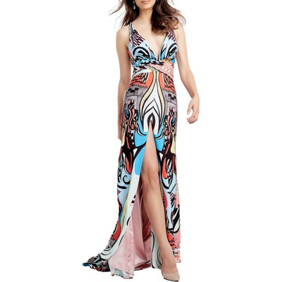 

Голубое вечернее платье для выпускного вечера с разрезом по подолу Jovani  BHFO 6411, Print