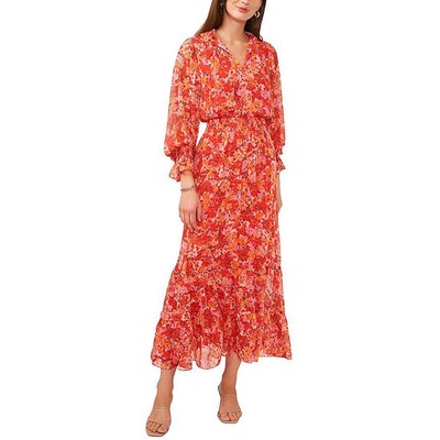 Vince Camuto Womens Red Floral Print Long Daytime Maxi Dress L BHFO 7096