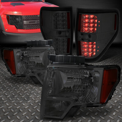 ДЛЯ 09-14 FORD F150 ДЫМЧАТЫЙ КОРПУС, ЯНТАРНЫЕ УГЛОВЫЕ ФАРЫ + ПОЛНОСТЬЮ СВЕТОДИОДНЫЕ ЗАДНИЕ ФОНАРИ