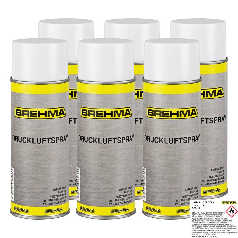 6x Brehma Druckluftspray Druckluftreiniger 400ml Reinigungsspray Air Duster