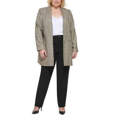 

Женский коричневый пиджак в клетку с открытым передом Calvin Klein Glen Plus  BHFO 9968, Otter multi