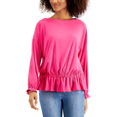 

Женская розовая блузка-рубашка с длинным рукавом с баской Willow Drive, топ  BHFO 7573, Розовый