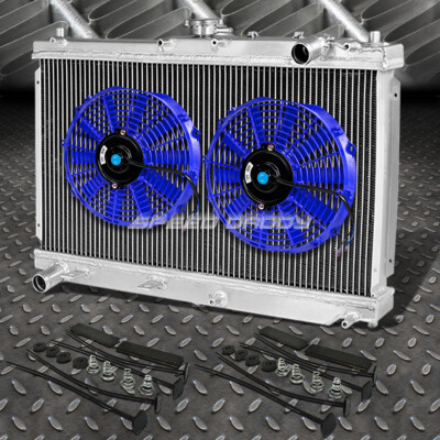2-РЯДНЫЙ АЛЮМИНИЕВЫЙ РАДИАТОР + КОМПЛЕКТ ИЗ 2-Х 10-ТИ ВЕНТИЛЯТОРОВ СИНЕГО ЦВЕТА ДЛЯ 98-05 MAZDA MIATA MX5 MX-5 NB