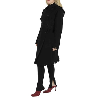Pre-owned Burberry Black Fringed Cashmere-blend Trench Coat