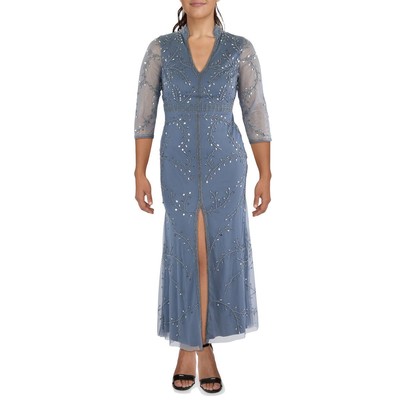 Adrianna Papell Женское синее вечернее платье с украшениями Gown Petites 14P BHFO 1117
