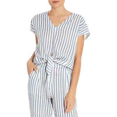 

Женская хлопковая блузка Three Dots с V-образным вырезом и завязкой спереди BHFO 8822, Pinstripe gauze