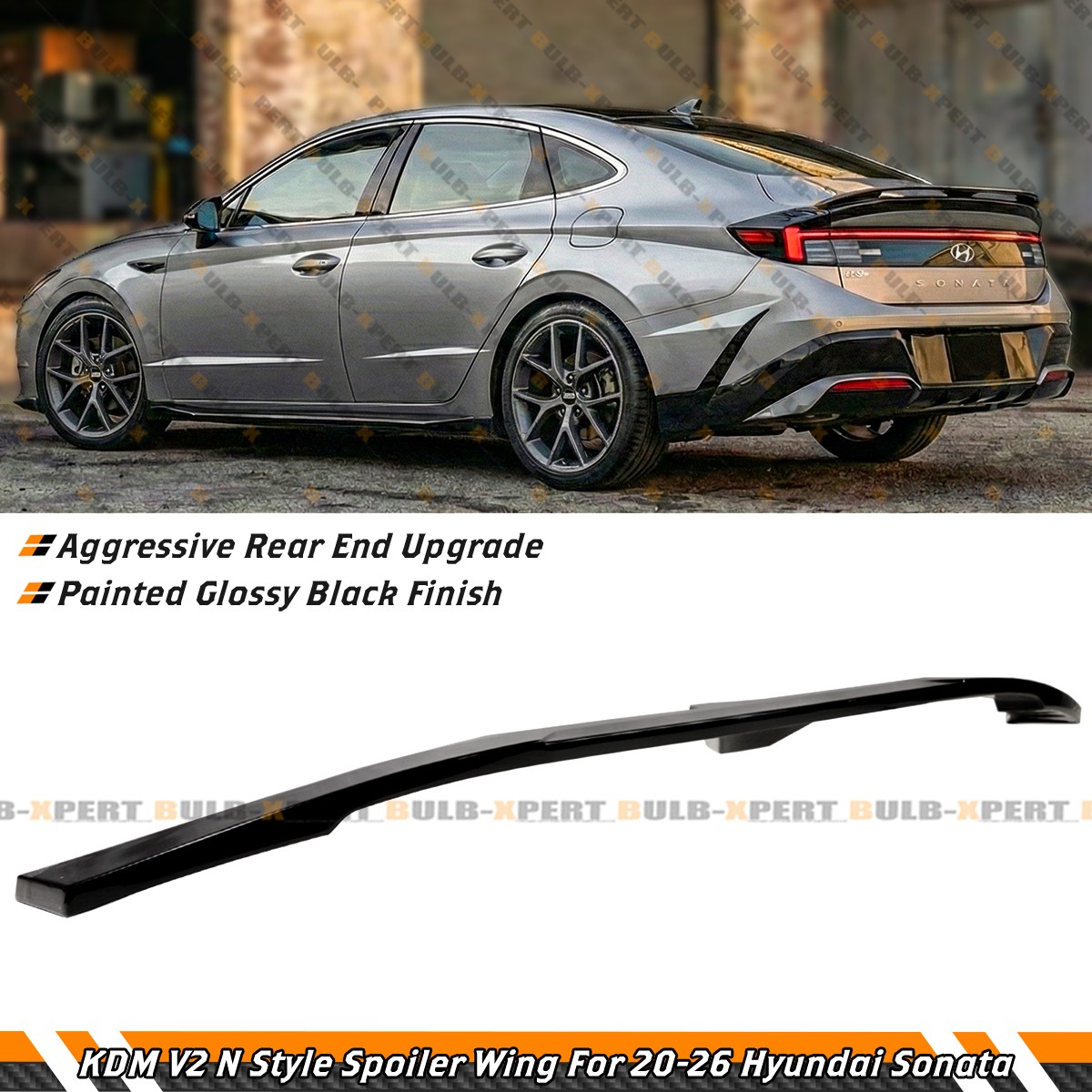 For 2020-2026 Hyundai Sonata KDM V2 N Style Glossy Black Trunk Spoiler Wing Lip