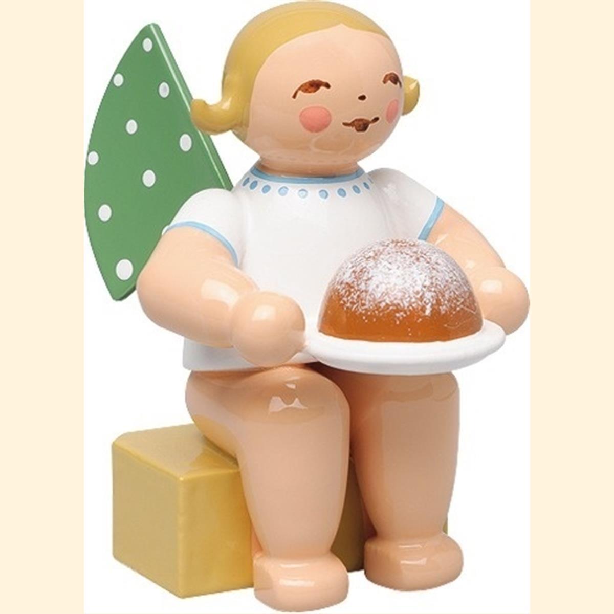 Wendt & Kühn Grünhainichener Engel, klein, mit Kuchen, 650/k/154a, blond/braun