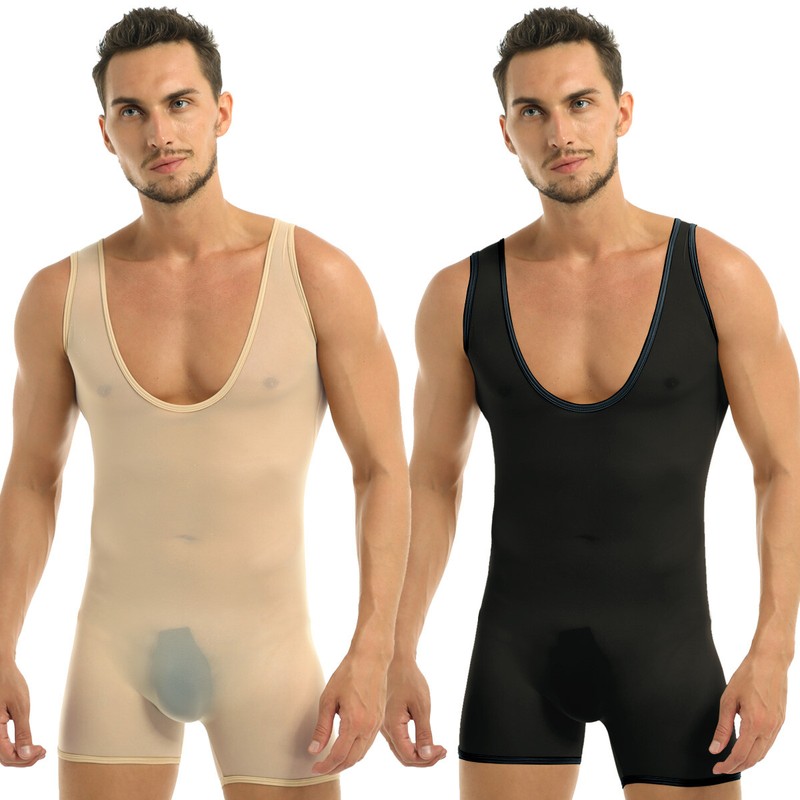 Mens Mesh Seethrough Wrestling Singlet Bodysuit Tights Underwear