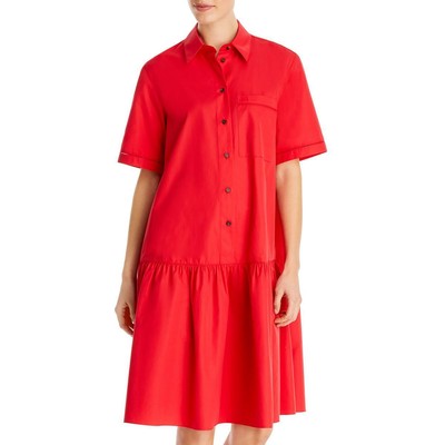 

Lafayette 148 New York Womens Troy Красное хлопковое платье-рубашка с воротником  BHFO 1836, Flame