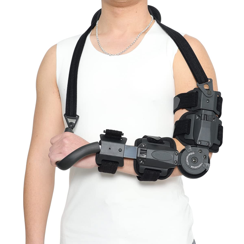 Hinged Elbow Brace. Adjustable Telescoping ROM Post Op Arm Splint with Sling Sta