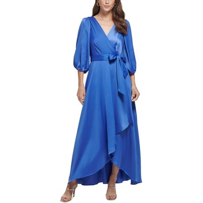 Женское синее атласное длинное платье с запахом для особых случаев DKNY 8 BHFO 7852