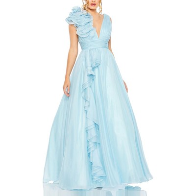Женское синее шифоновое плиссированное вечернее платье Mac Duggal 10 BHFO 5900