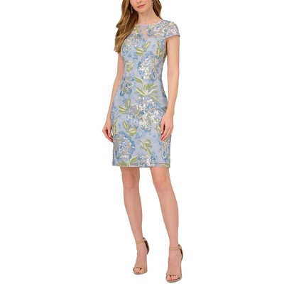 Adrianna Papell Womens Blue Sequined Above Knee Bodycon Dress 2 BHFO 8030