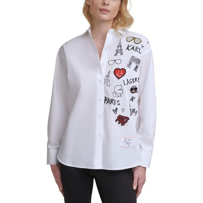 Женская белая рубашка из поплина на пуговицах Karl Lagerfeld Paris XL BHFO 1333